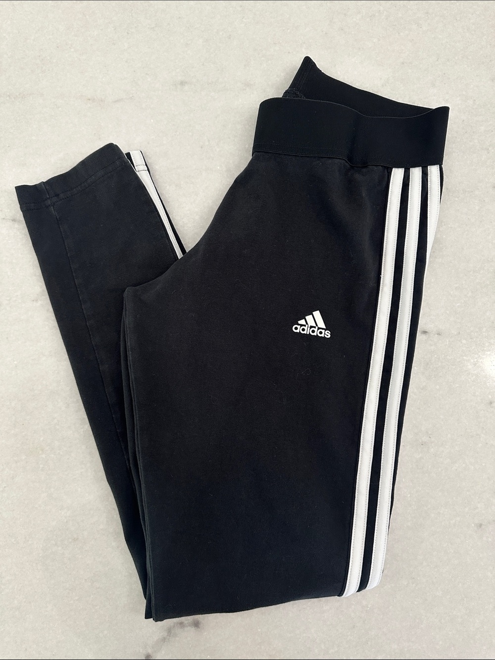 adidas women’s Black Leggings with White Side Stripes